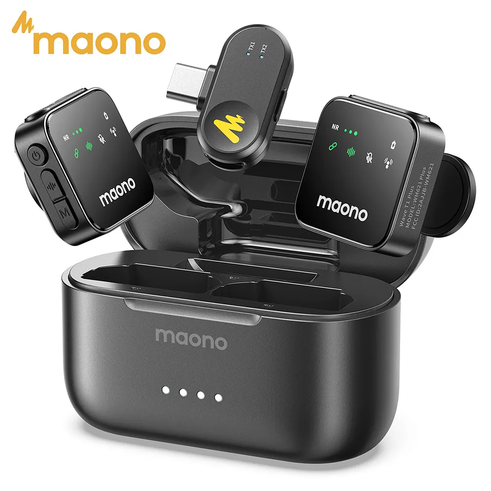 MAONO T1 Plus Dual-Capsule Wireless Lavalier Microphone Lapel Microphone for iPhone iPad Mini Mic for Video Recording Podcast — product photo